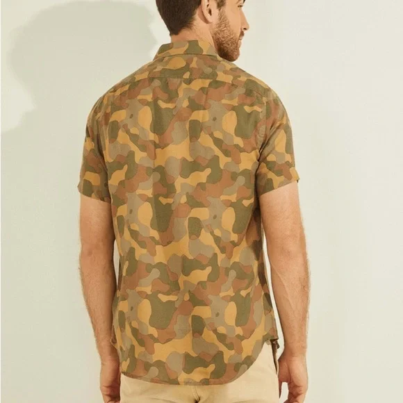 New GUESS Ss Crafted Camo Woven Shirt P80S Multicolor SZ L